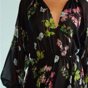 Cynthia Rowley Black Dress Maxi with Floral Accents